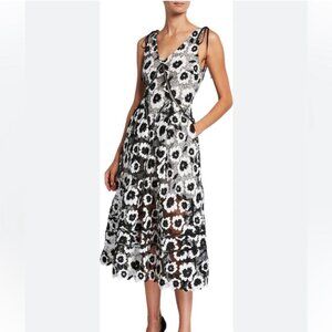 Self-Portrait Black & White Guipure Lace Midi Dress UK 8 / US 4 Elegant Designer
